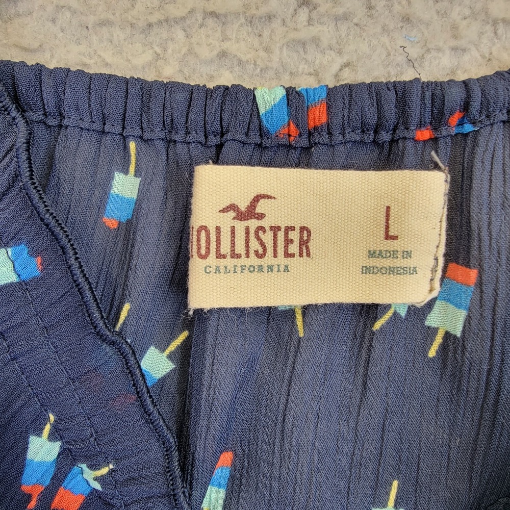 Y2K Hollister Cami Tank‎ Top Women's L Blue Sheer babydoll Novelty Print Shirt - Picture 7 of 14
